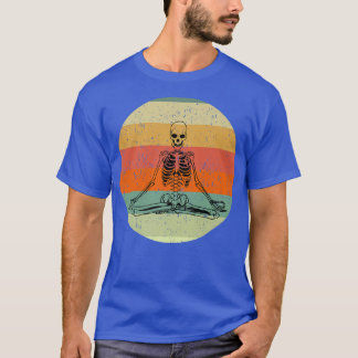 Camiseta Viejo Skeleton Yoga Pose Retro Sunset