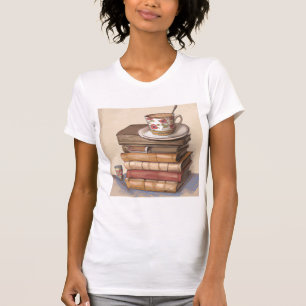 Camiseta Viejos libros antiguos y una copa de café
