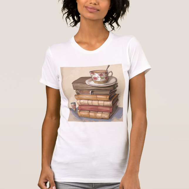 Camiseta Viejos libros antiguos y una copa de café (Anverso)