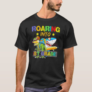 Camiseta Viendo a tiburón de dinosaurio de primer grado de 