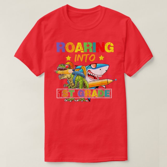 Camiseta Viendo a tiburón de dinosaurio de primer grado de  (Diseño del anverso)