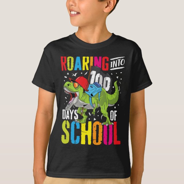 Camiseta Viento A 100 Días De Diversión Escolar En Dinosaur (Anverso)