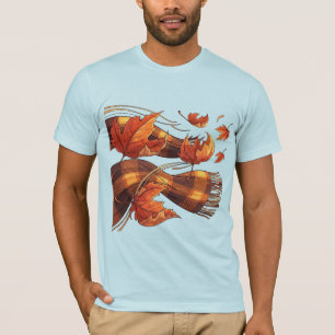 Camiseta Viento de otoño hojas de arce y bufanda de cuadros