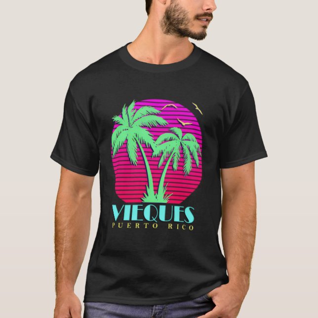 Camiseta Vieques Puerto Rico Palm Trees (Anverso)