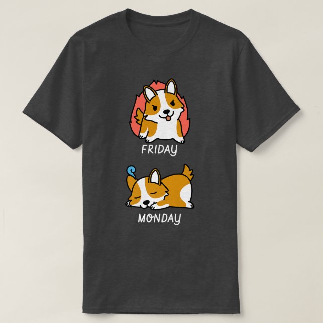 Camiseta Viernes flojo Lunes Corgi Dog  (Diseño del anverso)