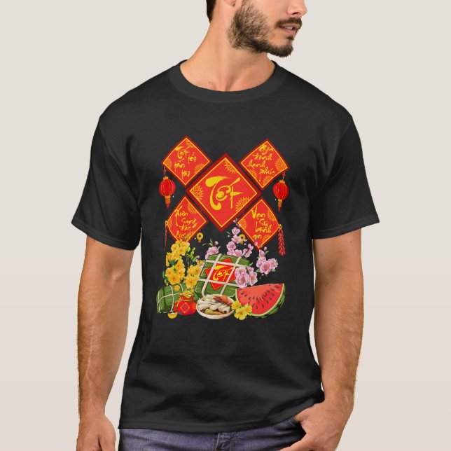Camiseta Vietnamese Tet Decorations Calligraphy Wishes Luna (Anverso)