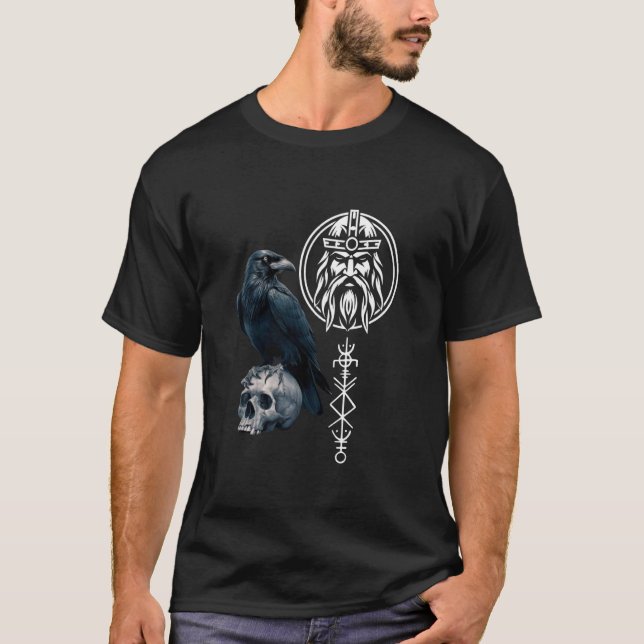 Camiseta Viking Hugin Odin's Raven con cráneo Viking Skull (Anverso)