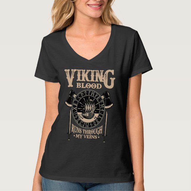 Camiseta Viking Norse Mythology  Blood Runs Through My Vein (Anverso)