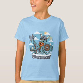 Camiseta Viking Octopus Cartoon Funny Boys | Girls Skyblue