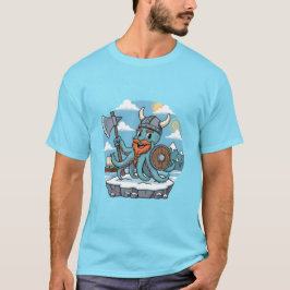 Camiseta Viking Octopus Cartoon Funny Womens | Mens Skyblue