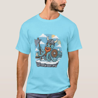 Camiseta Viking Octopus Cartoon Funny Womens | Mens Skyblue