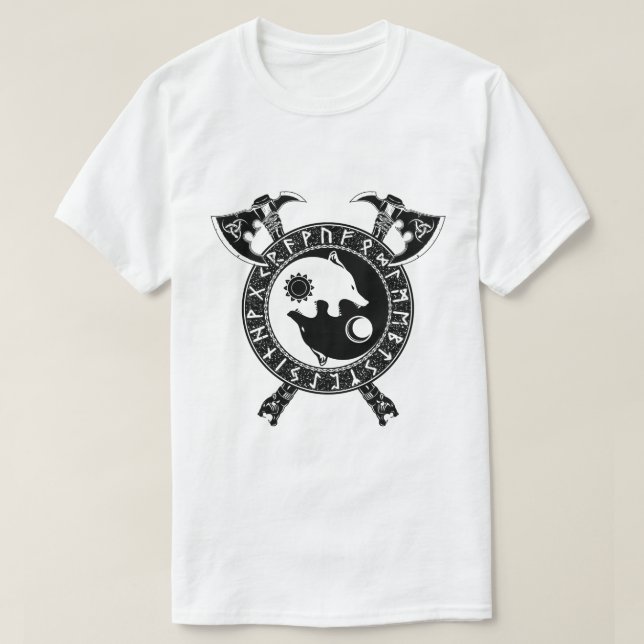 Camiseta Viking Yin Yang Wolf Y Ax (Diseño del anverso)
