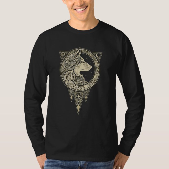 Camiseta Vikings de época Mitología Celta Fenrir Wolf Runes (Anverso)