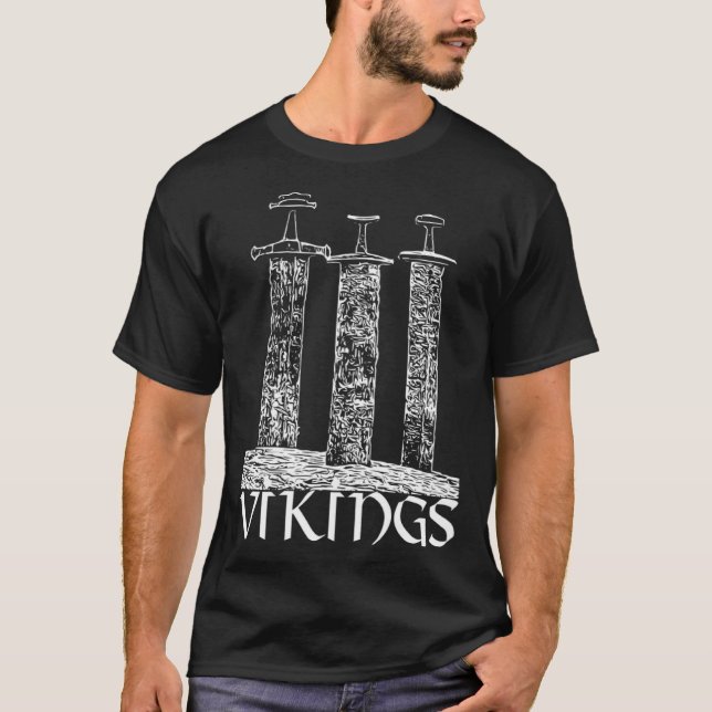 Camiseta Vikings La vigilia del norte de Valhalla 3 espadas (Anverso)
