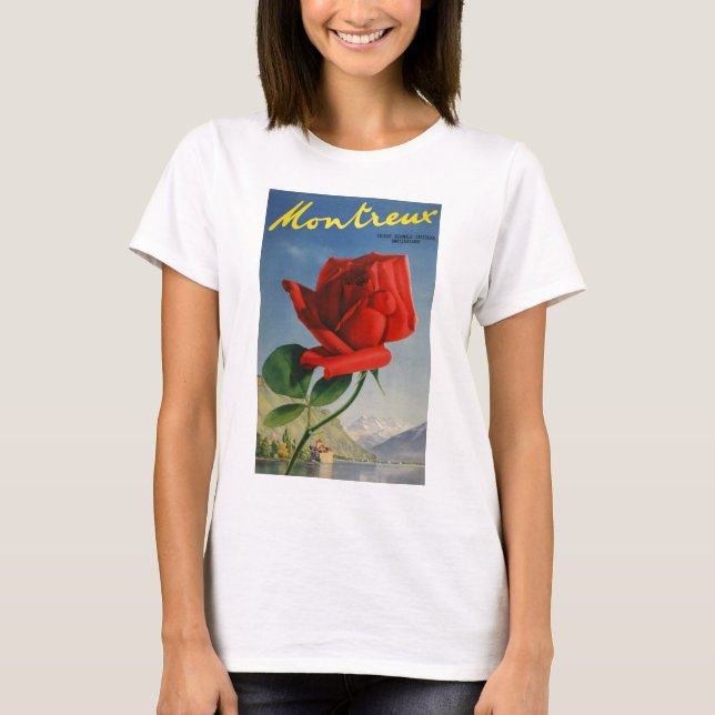 Camiseta Viñage Montreux Red Rose Suiza Lago Ginebra (Anverso)