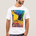 Camiseta Vincent Van Gogh - Cafetería Con Arte Pop De Noche<br><div class="desc">También conocido como Café Terrace On The Place Du Forum, este aceite sobre lienzo de 1888 muestra un café en la acera de Arles France frecuentado a menudo por Van Gogh, iluminado con luz amarilla bajo un cielo nocturno azul oscuro con estrellas haladas similares a las que se verían más...</div>