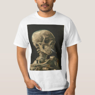 Camiseta Vincent Van Gogh - Calavera con cigarrillo en llam