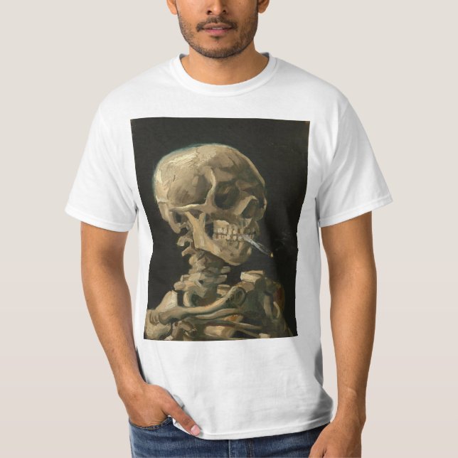 Camiseta Vincent Van Gogh - Calavera con cigarrillo en llam (Anverso)
