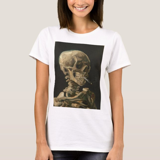 Camiseta Vincent Van Gogh - Calavera con cigarrillo en llam (Anverso)