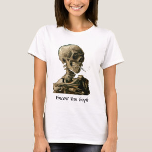 Camiseta Vincent van Gogh - Calavera con cigarrillo en llam