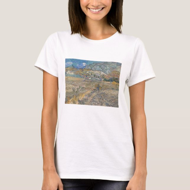 Camiseta Vincent Van Gogh, campo cerrado con campesino (Anverso)