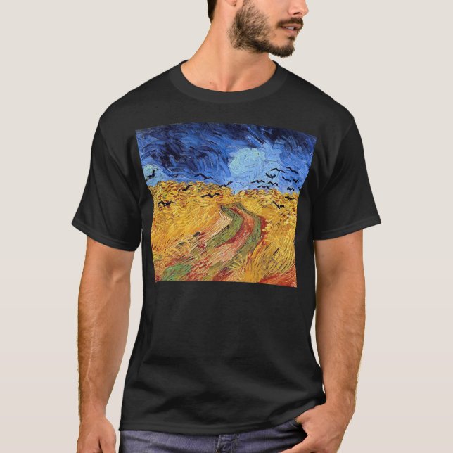 Camiseta Vincent Van Gogh - Campo de trigo con cuervos negr (Anverso)
