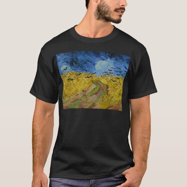 Camiseta Vincent van Gogh - campo de trigo con la pintura (Anverso)