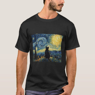 Camiseta Vincent Van Gogh Inspired Starry Night Kitten Silh