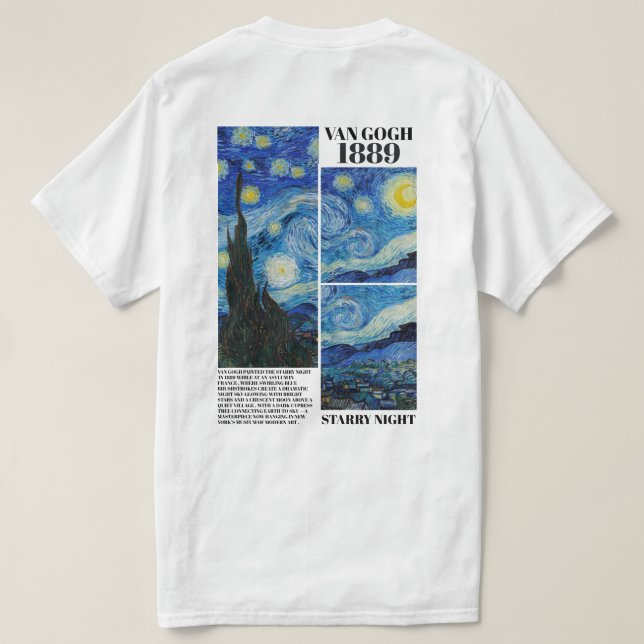 Camiseta Vincent Van Gogh Noche estrellada 1889 Arte (Reverso del diseño)