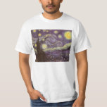 Camiseta Vincent van Gogh - Noche Starry<br><div class="desc">Noche estrellada (1889) de Vincent van Gogh es una pintura vintage de la naturaleza del paisaje artístico de arte fino. Vista de una ciudad en un valle por la noche con nubes girando, las estrellas brillando y una hermosa luna dorada de media luna amarilla. Se pintó durante el día desde...</div>