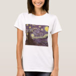 Camiseta Vincent van Gogh - Noche Starry<br><div class="desc">Noche estrellada (1889) de Vincent van Gogh es una pintura vintage de la naturaleza del paisaje artístico de arte fino. Vista de una ciudad en un valle por la noche con nubes girando, las estrellas brillando y una hermosa luna dorada de media luna amarilla. Se pintó durante el día desde...</div>