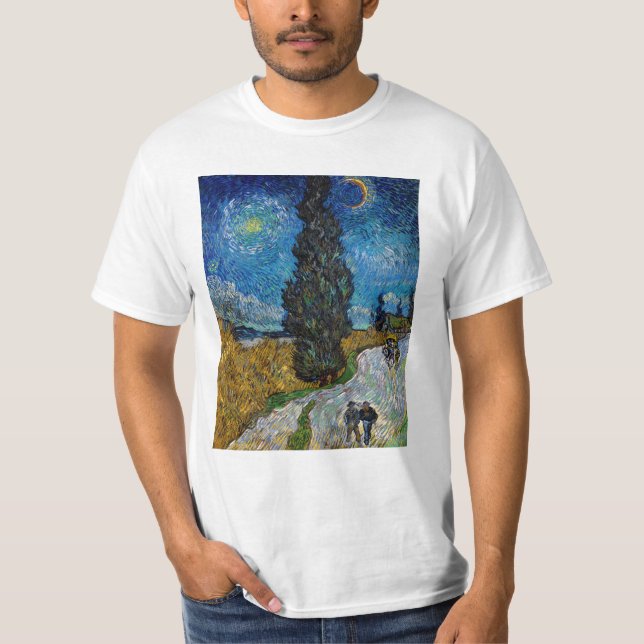 Camiseta Vincent van Gogh - Road with Cypress and Star (Anverso)