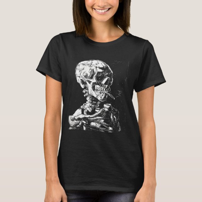 Camiseta Vincent Van Gogh Skull Con Cigarette Skeleton Hal (Anverso)