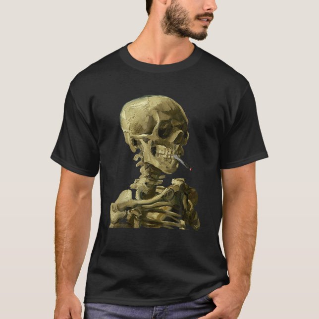 Camiseta Vincent Van Gogh Skull Smoking Cigarette Skeleton (Anverso)