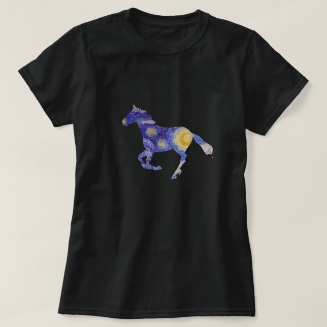 Camiseta Vincent Van Gogh Starry Night Horse Silhouette Art (Diseño del anverso)