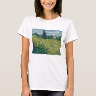 Camiseta Vincent Van Gogh, un campo de trigo verde con cipr
