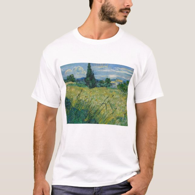 Camiseta Vincent Van Gogh, un campo de trigo verde con cipr (Anverso)