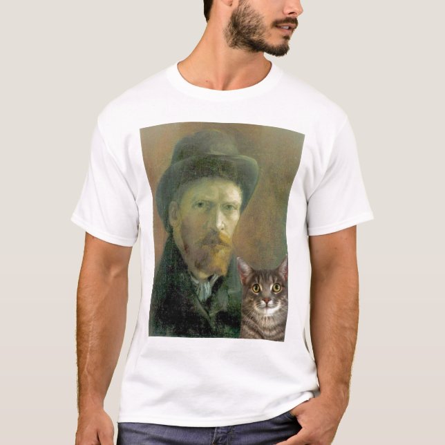 Camiseta Vincent van Gogh y su gato de Tabby (Anverso)