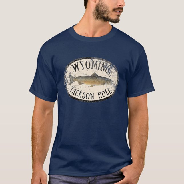 Camiseta Vincheta de pesca de la trucha de hoyo Jackson, Wy (Anverso)