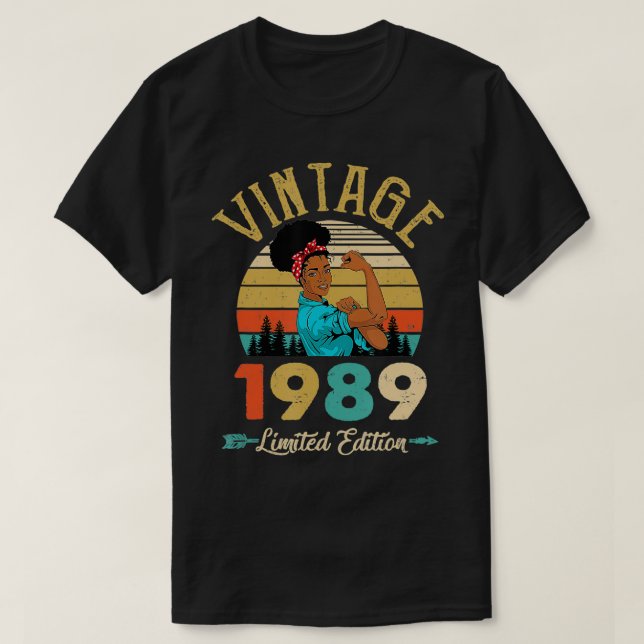 Camiseta Viñeta 1989 33º Cumpleaños Afro Mujer Negra 33 Año (Diseño del anverso)