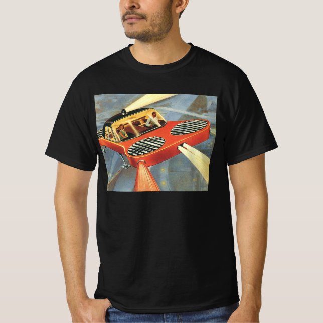 Camiseta Viñeta Ciencia Ficción Futurista Auto Volador (Anverso)