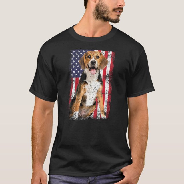 Camiseta Viñeta de la bandera estadounidense Beagle Dog (Anverso)