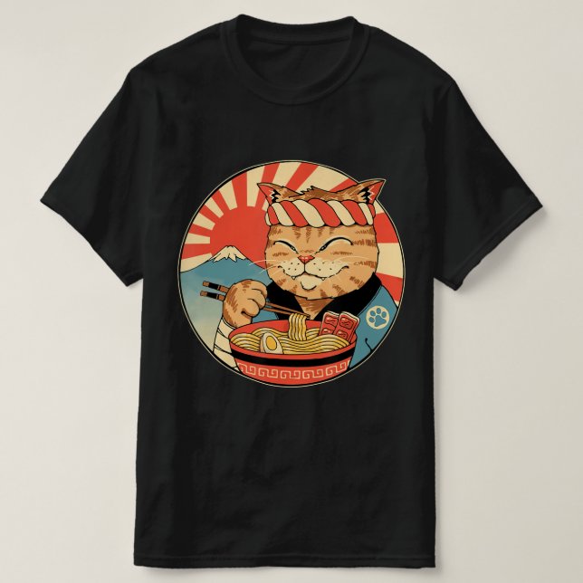 Camiseta Viñeta Kawaii Ramen Cat Neko Anime Noodal Japonés (Diseño del anverso)