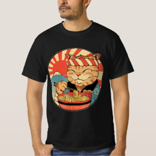 Camiseta Viñeta Kawaii Ramen Cat Neko Anime Noodal Japonés