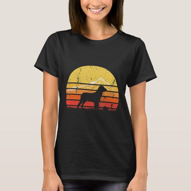 Camiseta Viñeta Retro Rottweiler Perro Silhouette Sunset Di (Anverso)
