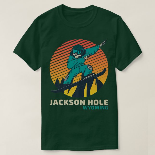 Camiseta Viñeta Retro Snowboarding Skeleton Jackson Hole W (Diseño del anverso)