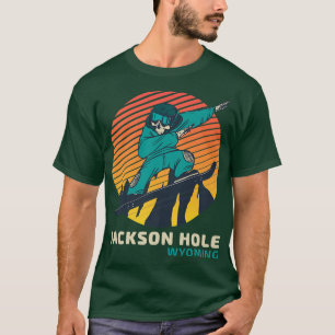 Camiseta Viñeta Retro Snowboarding Skeleton Jackson Hole W