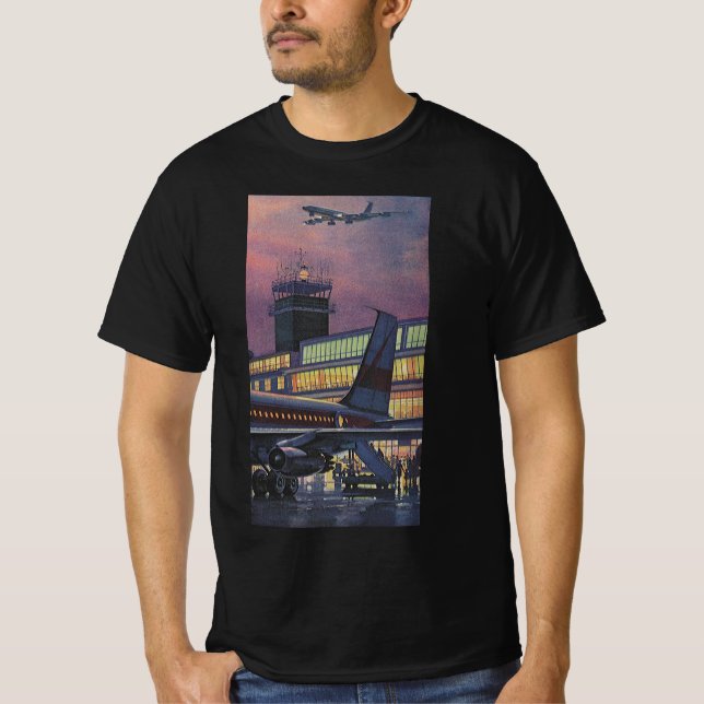 Camiseta Viñetas de negocios en avión en el aeropuerto (Anverso)