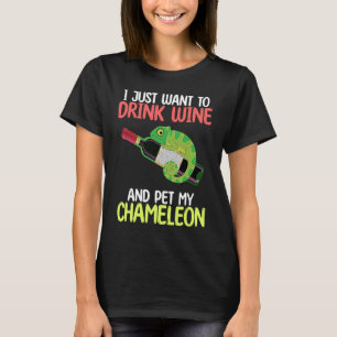 Camiseta Vino Bebido Y Mascota Chameleon Reptiles Graph