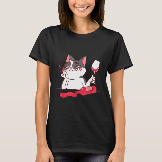 Camiseta Vino borracho para beber gato (Anverso)